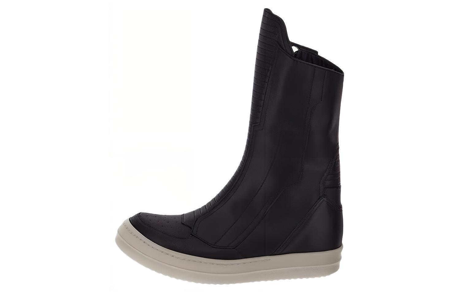 (Women) Rick Owens Leather Round-Toe Zip Flat Boots 'Black' RP02C1875LCG-91