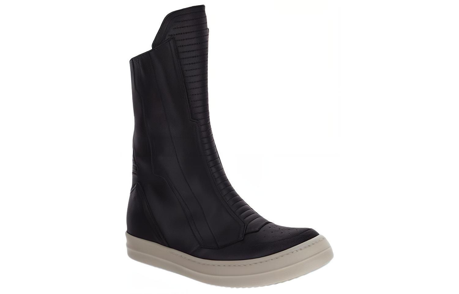 Lookbook (Women) Rick Owens Leather Round-Toe Zip Flat Boots 'Black' RP02C1875LCG-91