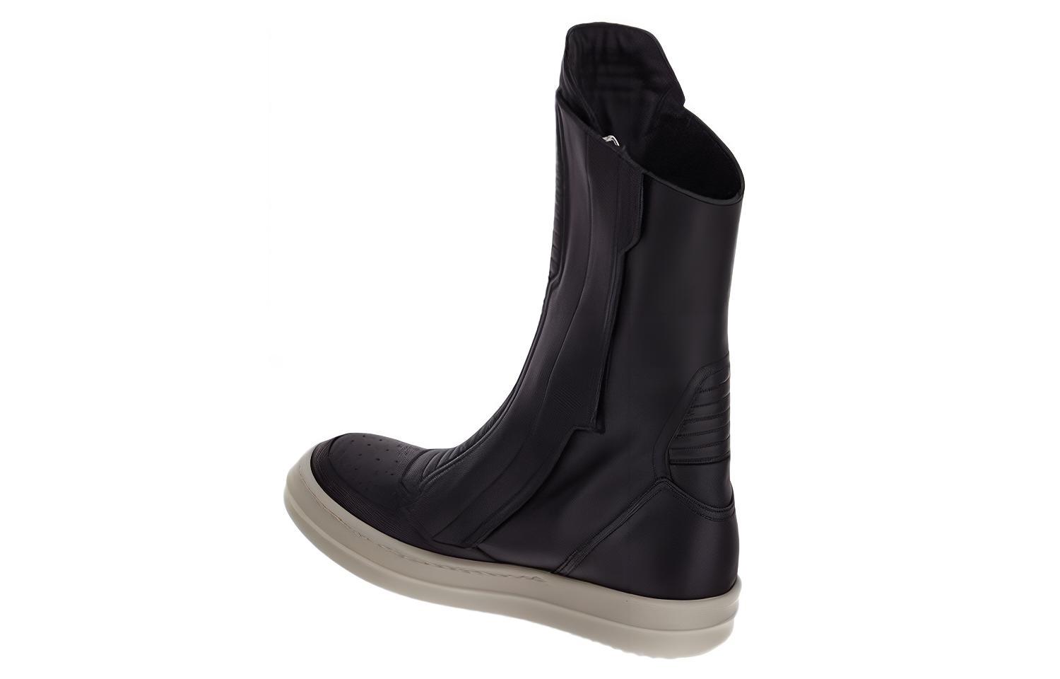 Shop (Women) Rick Owens Leather Round-Toe Zip Flat Boots 'Black' RP02C1875LCG-91