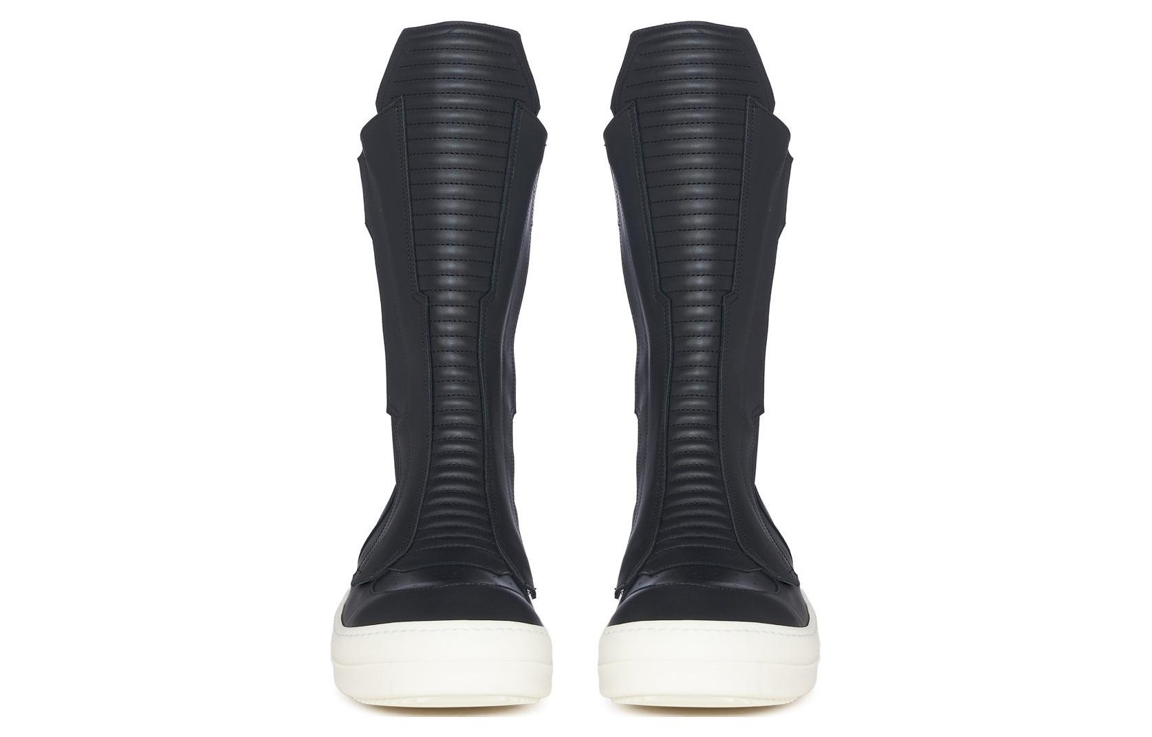 Purchase (Women) Rick Owens Leather Round-Toe Zip Flat Boots 'Black' RP02C1875LCG-91