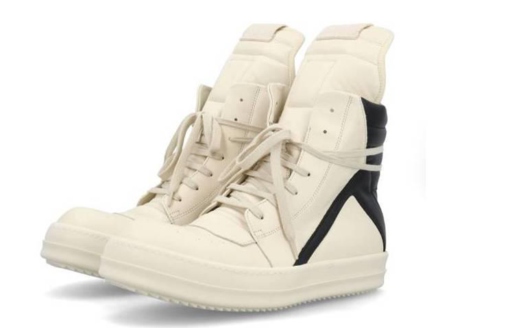 Shop RICK OWENS/RO 皮革 圓頭繫帶 短靴 女款 白色