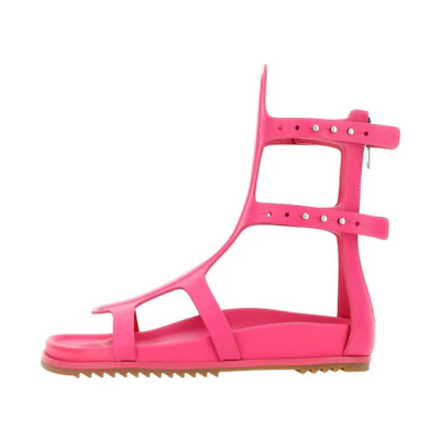 (W) Rick Owens Leather Round Toe Open Toe Sandals 'Pink'