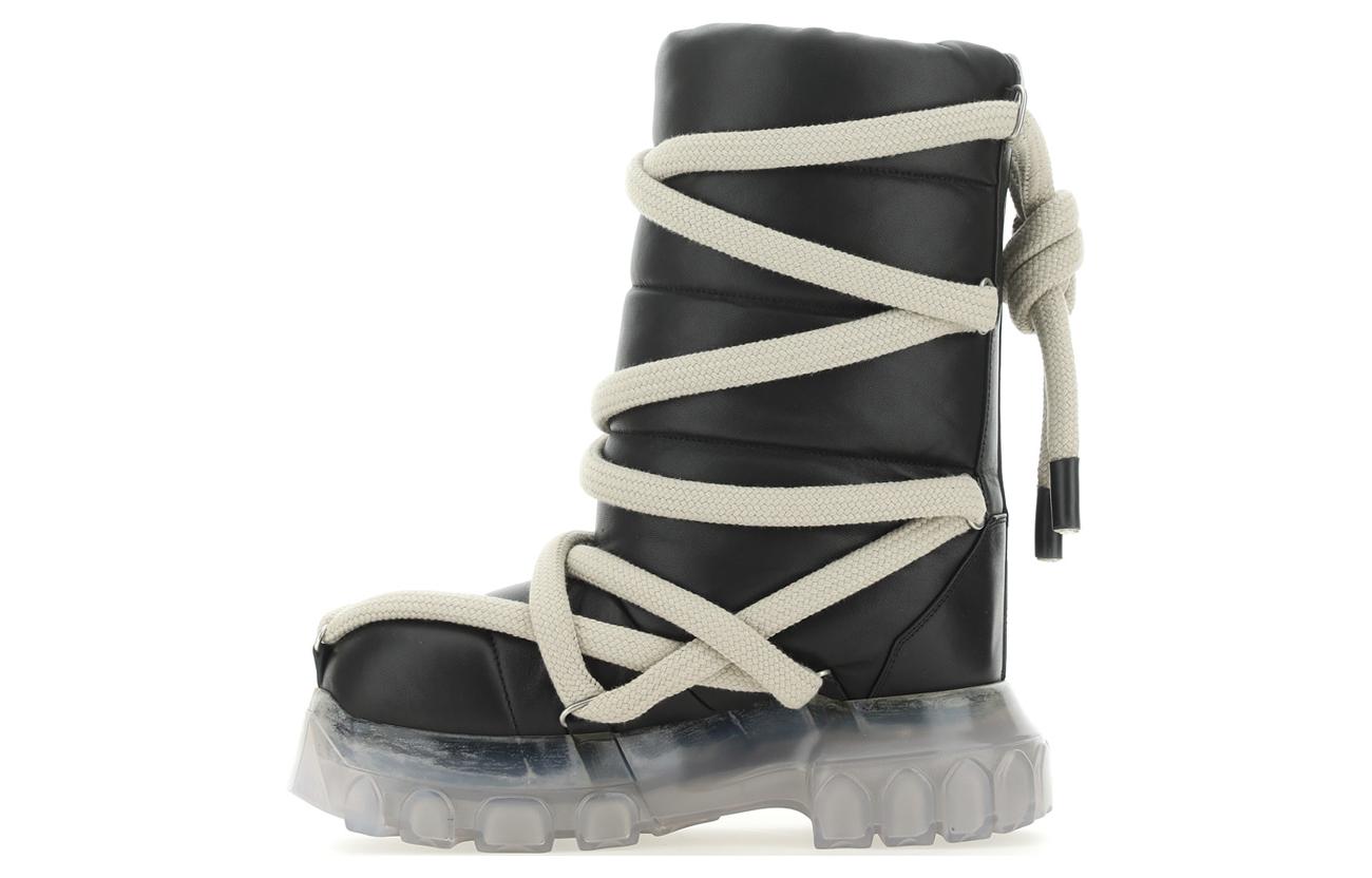 (W) Rick Owens Luxor 'Black Leather Round-Toe Slip-On Ankle Boots'