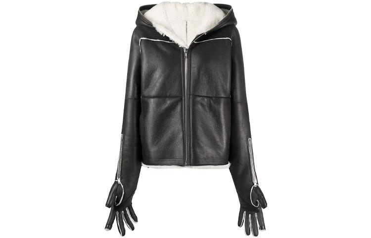 (Women) RICK OWENS RO  Solid Color Gloves Patch Zip-Up Hoodie Jacket. RP02A7706LSHC-09