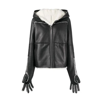 (Women) RICK OWENS RO Solid Color Gloves Patch Zip-Up Hoodie Jacket. RP02A7706LSHC-09