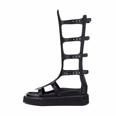 (W) Rick Owens RO Turbo Cyclops 'Black Calf Leather High-Top Open-Toe Sandal'