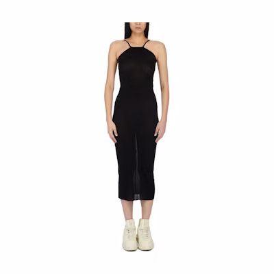 (Women) RICK OWENS Solid Silk Ribbed Midi Slip Dress Women’s Black. RP01D2550RC-09