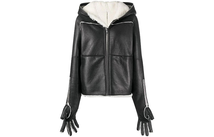 (Women) RICK OWENS SS22  Black Glove-Sleeve Hooded Jacket. RP02A7706LSHC-911