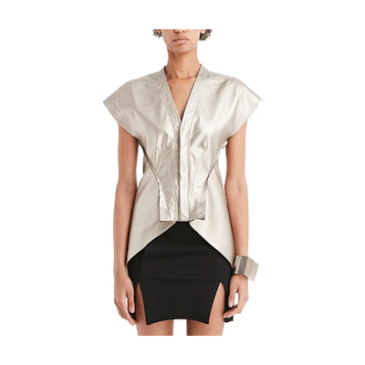 (Women) RICK OWENS SS22 Solid Sleeveless Tailored Vest Warm Silver. RP01B4709LLPM-98