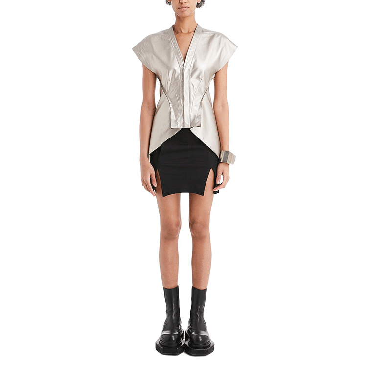 Shop (Women) RICK OWENS SS22  Solid Sleeveless Tailored Vest Warm Silver. RP01B4709LLPM-98