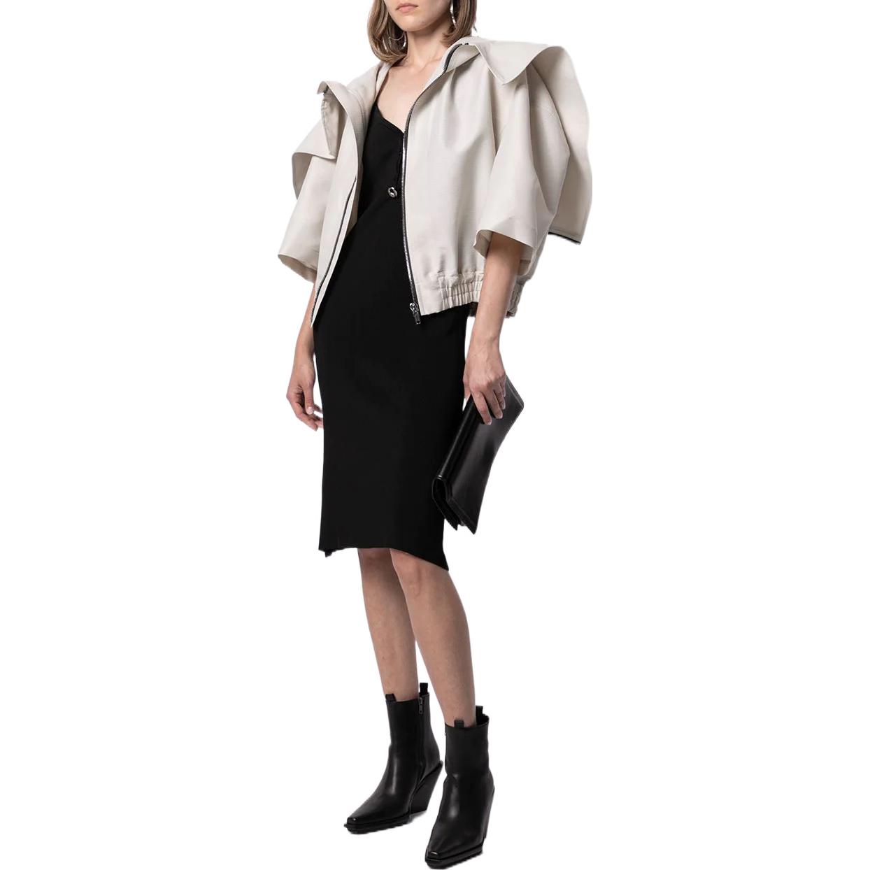 Lookbook (W) RICK OWENS SS22 Jaket Putih Pendek Lengan Pendek dengan Zip. RP21S3736TR61