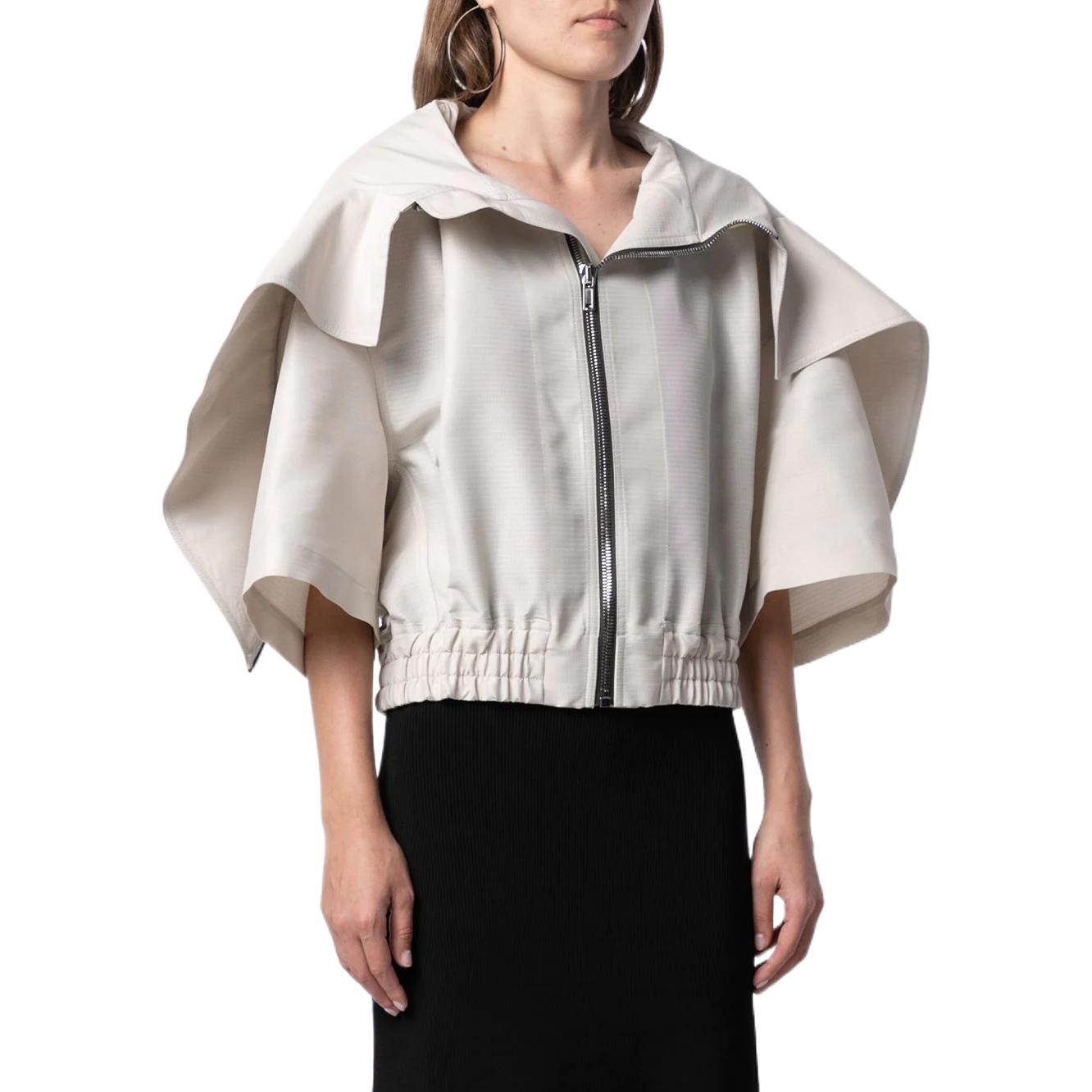 Shop (W) RICK OWENS SS22 Jaket Putih Pendek Lengan Pendek dengan Zip. RP21S3736TR61