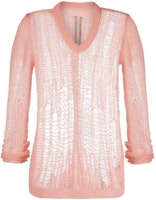 (Women) Rick Owens SS22 Distressed V-Neck Knit Pullover Sweater Pink Womens RO01B4623KNETMH (Women) Rick Owens SS22 Distressed V-Neck Knit Pullover Sweater Pink Womens RO01B4623KNETMH