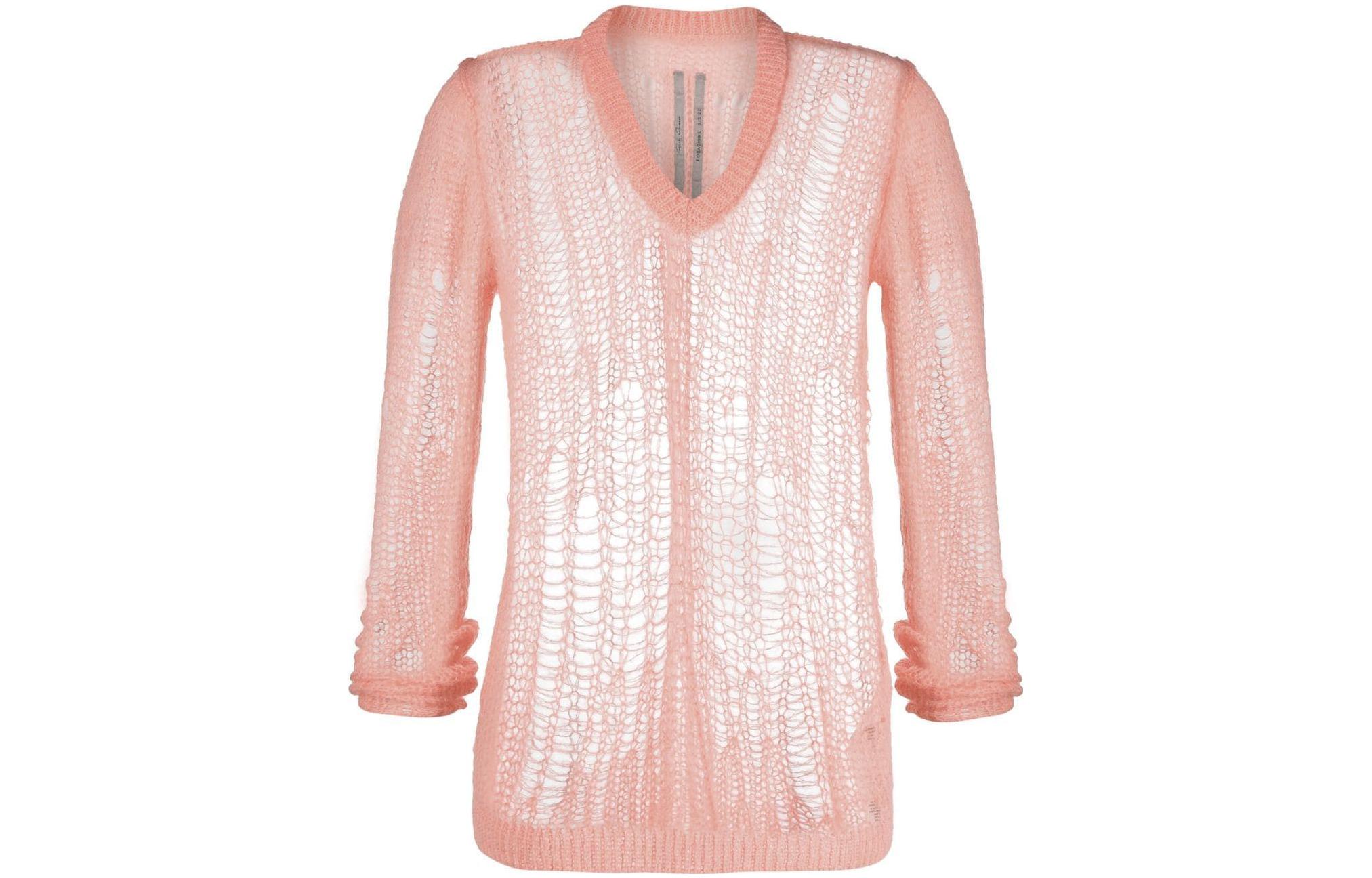 Order (Women) Rick Owens SS22 Distressed V-Neck Knit Pullover Sweater Pink Womens RO01B4623KNETMH