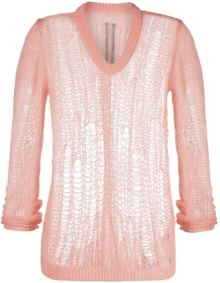 (Women) Rick Owens SS22 Distressed V-Neck Knit Pullover Sweater Pink Womens RO01B4623KNETMH Order (Women) Rick Owens SS22 Distressed V-Neck Knit Pullover Sweater Pink Womens RO01B4623KNETMH