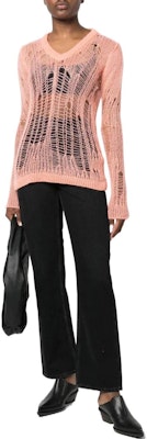 (Women) Rick Owens SS22 Distressed V-Neck Knit Pullover Sweater Pink Womens RO01B4623KNETMH Lookbook (Women) Rick Owens SS22 Distressed V-Neck Knit Pullover Sweater Pink Womens RO01B4623KNETMH