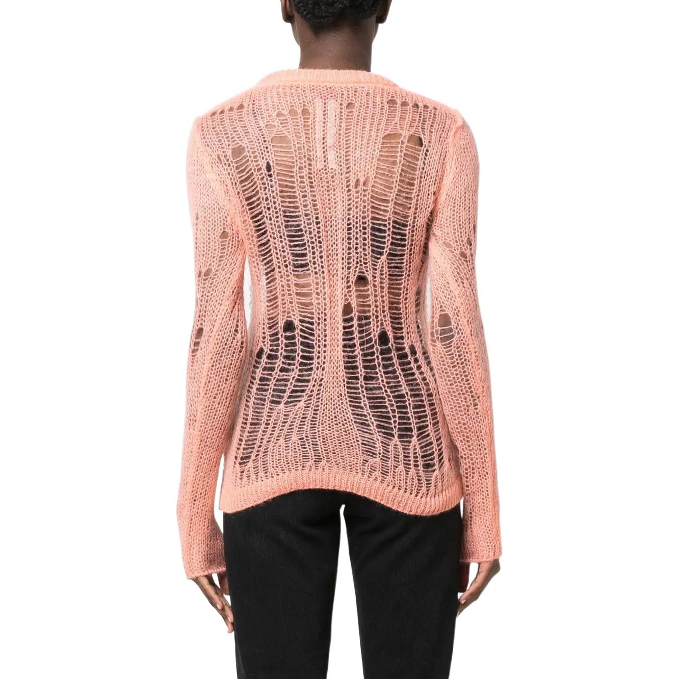 Shop (Women) Rick Owens SS22 Distressed V-Neck Knit Pullover Sweater Pink Womens RO01B4623KNETMH