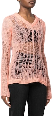 (Women) Rick Owens SS22 Distressed V-Neck Knit Pullover Sweater Pink Womens RO01B4623KNETMH Purchase (Women) Rick Owens SS22 Distressed V-Neck Knit Pullover Sweater Pink Womens RO01B4623KNETMH