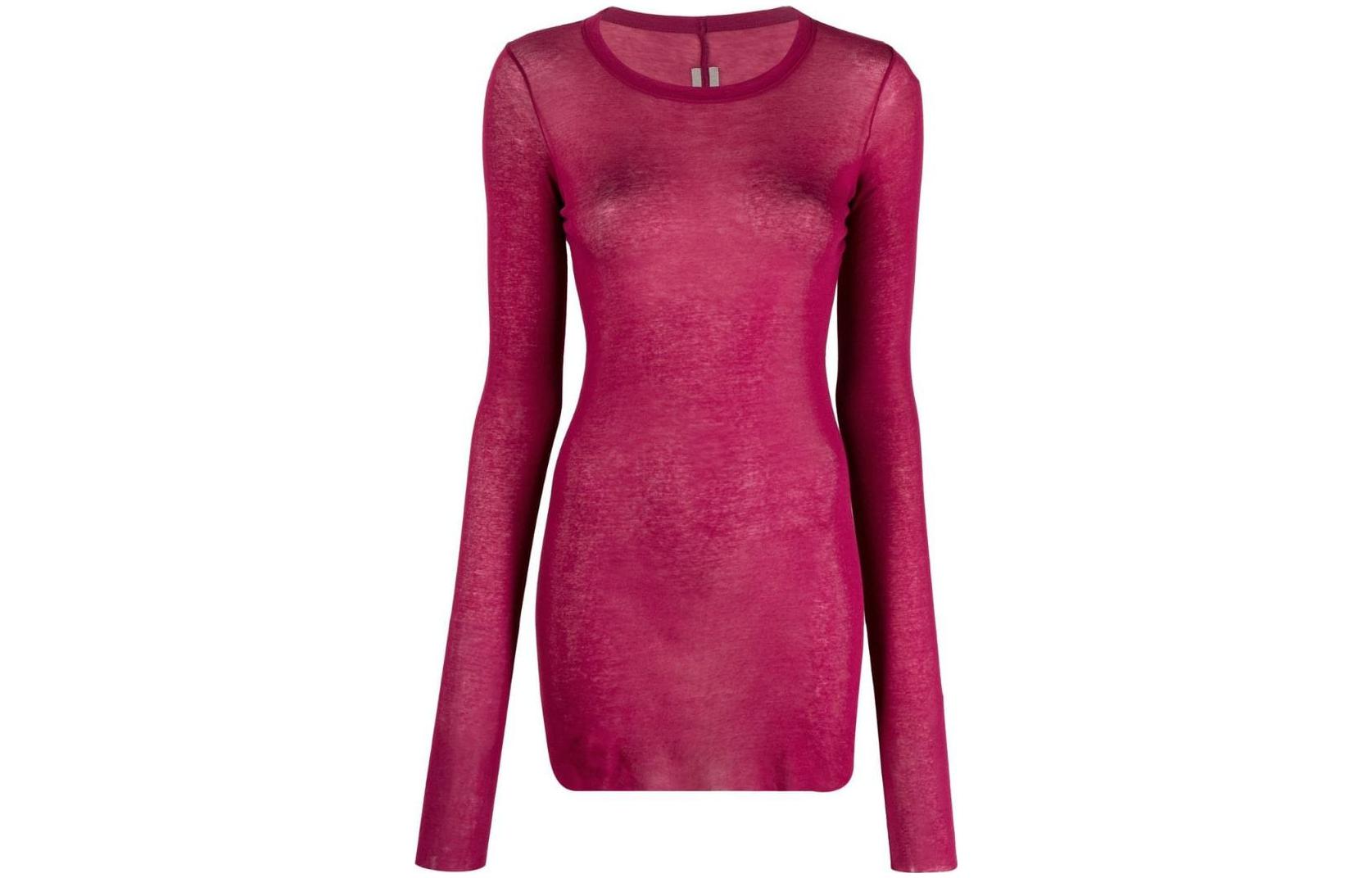 (Women) RICK OWENS SS23  Solid Color Crewneck Long Sleeve T-Shirt Pink RP01C5202MR-23