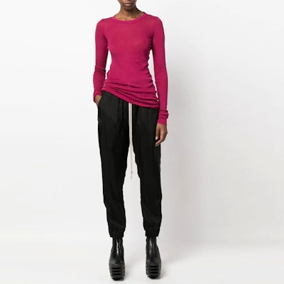(W) リック・オウエンス SS23 無地 クルーネック 長袖Tシャツ ピンク RP01C5202MR-23 Lookbook (W) リック・オウエンス SS23 無地 クルーネック 長袖Tシャツ ピンク RP01C5202MR-23