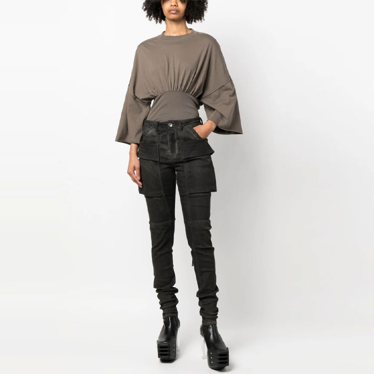 Lookbook (W) RICK OWENS SS23 皮帶細節緊身牛仔褲 女款 黑色 DS01C6312SDK-78