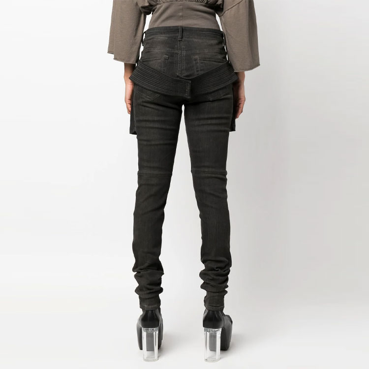 Shop (W) RICK OWENS SS23 皮帶細節緊身牛仔褲 女款 黑色 DS01C6312SDK-78