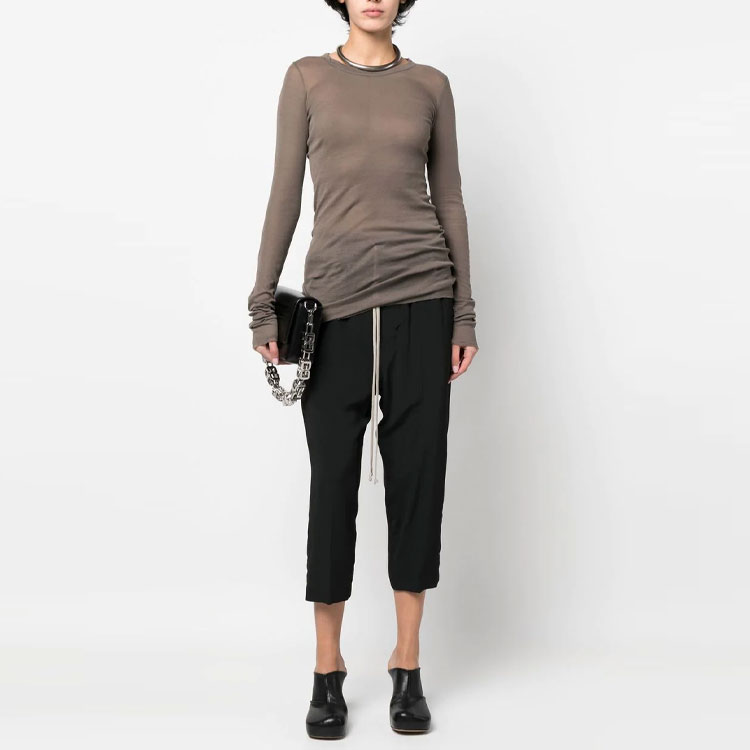 Lookbook (W) RICK OWENS SS23 Seluar Tinggi Pinggang Hitam Untuk Wanita RP01C5303CC-09