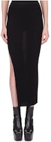 (Women) RICK OWENS SS24 Black Knitted Side-Slit Midi Skirt RP01D2634RIBM-09 (Women) RICK OWENS SS24 Black Knitted Side-Slit Midi Skirt RP01D2634RIBM-09