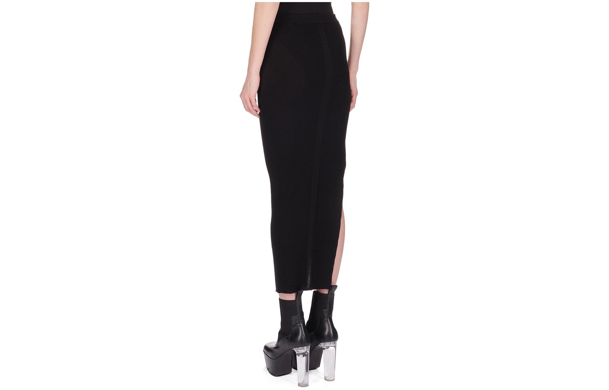 Shop (Women) RICK OWENS SS24  Black Knitted Side-Slit Midi Skirt RP01D2634RIBM-09