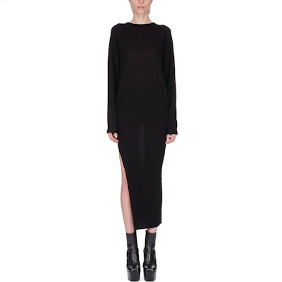 (Women) RICK OWENS SS24 Black Knitted Side-Slit Midi Skirt RP01D2634RIBM-09 Purchase (Women) RICK OWENS SS24 Black Knitted Side-Slit Midi Skirt RP01D2634RIBM-09