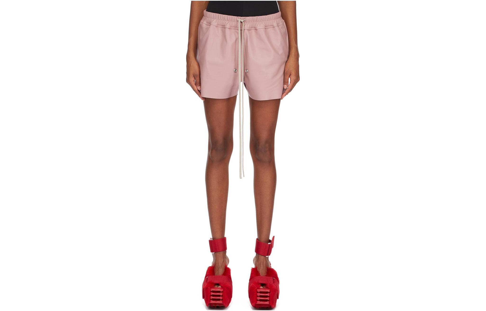 (Women) Rick Owens SS24  Side-Slit Mid-Waist Casual Shorts Gray Pink RO01D2387LLP-63