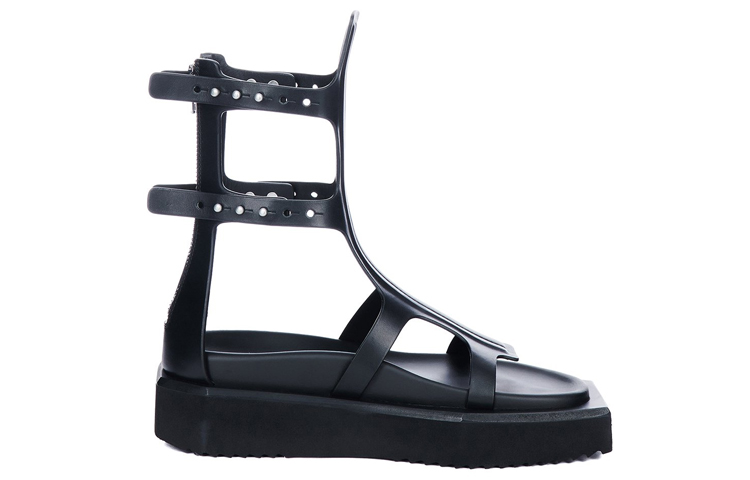 Order 瑞克歐文斯/Ro Turbo 獨眼怪 斯巴達 小牛皮 露趾 時尚涼鞋 女款 黑色