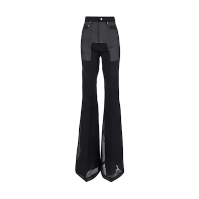 (Women) Rick Owens Women’s Black Colorblock Slim Fit Zipper Flare Casual Pants RP01D2329OR-09
