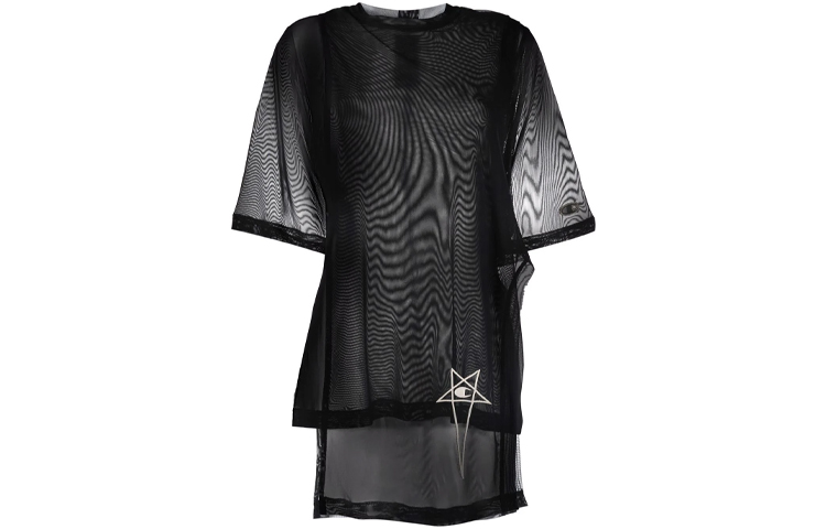 (Women) RICK OWENS x Champion SS22  Semi-Transparent T-Shirt Black CW01B5383CHMNET