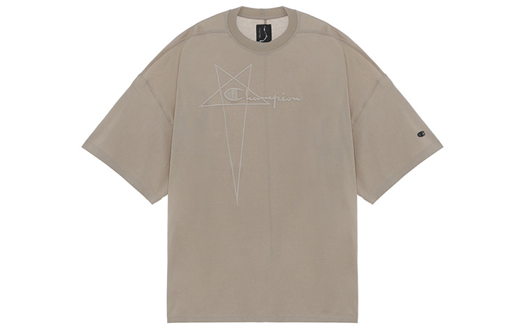 (Women) RICK OWENS x Champion SS22 Embroidered Logo Beige  T-Shirt. CW01B5375-08