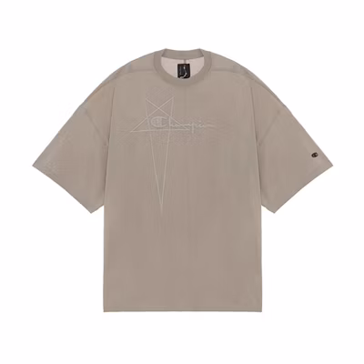 (Women) RICK OWENS Champion SS22 Embroidered Logo Beige T-Shirt. CW01B5375-08