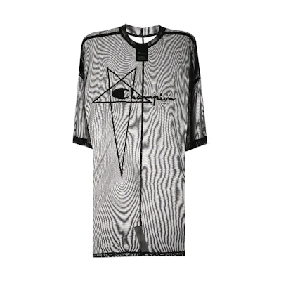 (Women) RICK OWENS Champion SS22 Sheer Black Mesh Logo T-Shirt. CW01B5377CHMNET-09