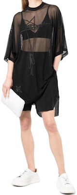 (W) リックオウエンス x チャンピオン SS22 シアーブラックメッシュロゴTシャツ CW01B5377CHMNET-09 Lookbook (W) リックオウエンス x チャンピオン SS22 シアーブラックメッシュロゴTシャツ CW01B5377CHMNET-09