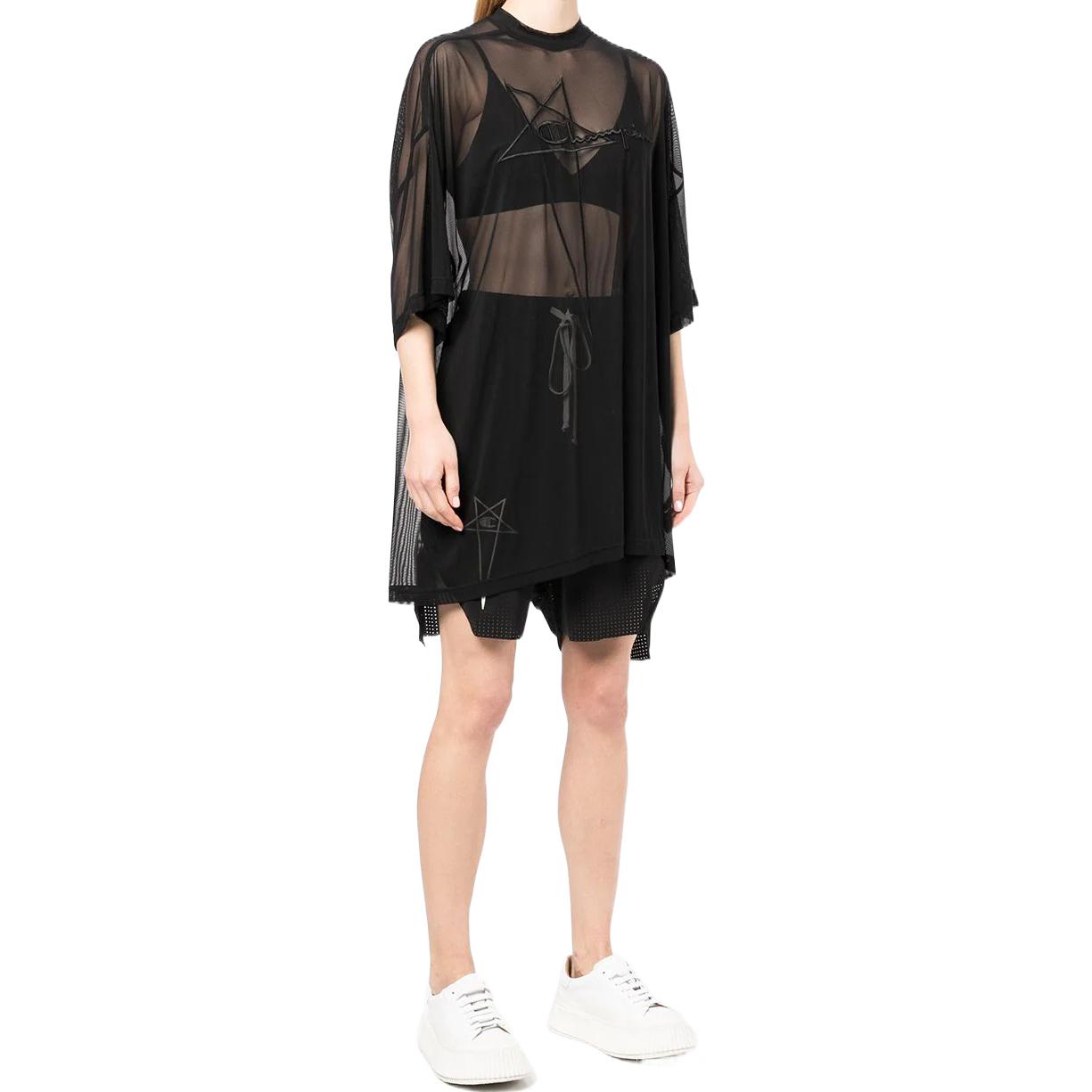 Purchase (W) リックオウエンス x チャンピオン SS22 シアーブラックメッシュロゴTシャツ CW01B5377CHMNET-09