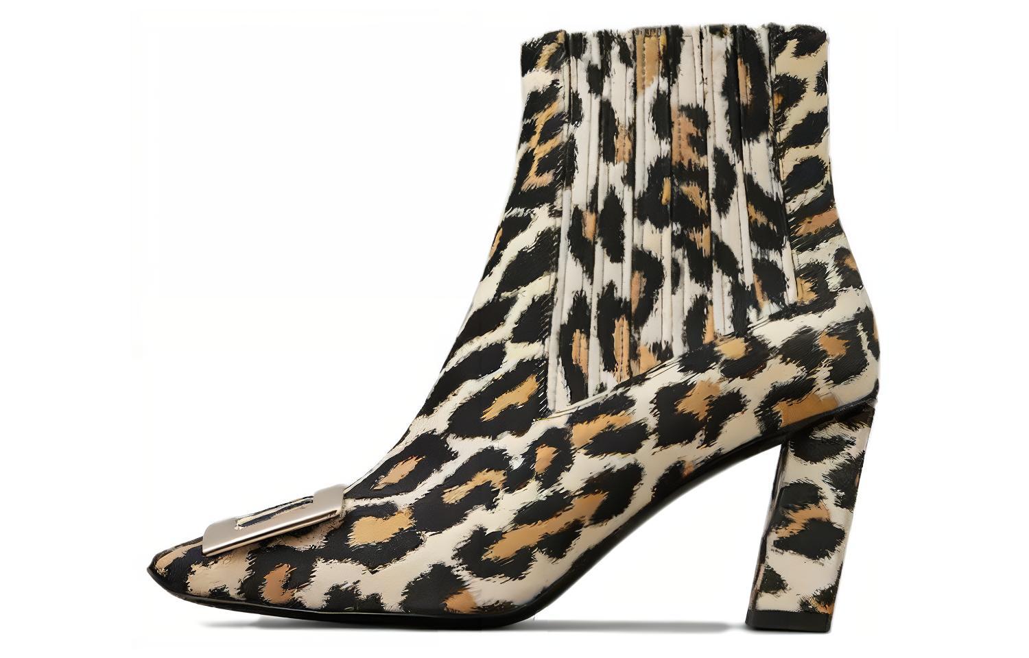 (W) Roger Vivier 7cm 'Brown Fabric Square Toe Zip High Heel Ankle Boot'