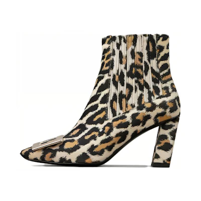 (W) Roger Vivier 7cm 'Brown Fabric Square Toe Zip High Heel Ankle Boot'