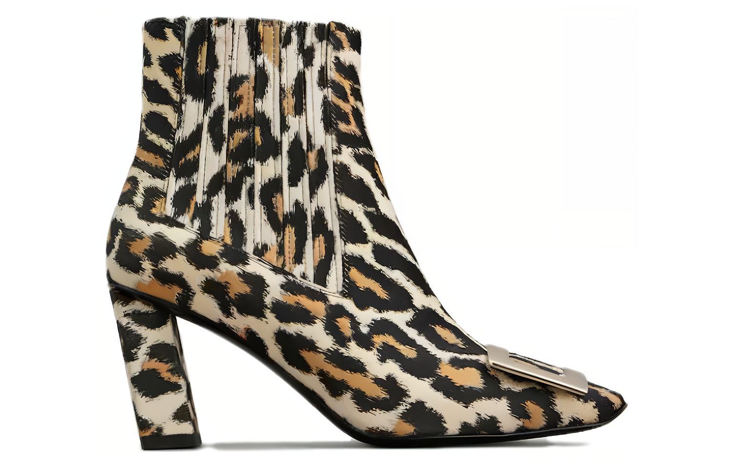 (W) Roger Vivier 7cm 'Brown Fabric Square Toe Zip High Heel Ankle Boot' 圖 2