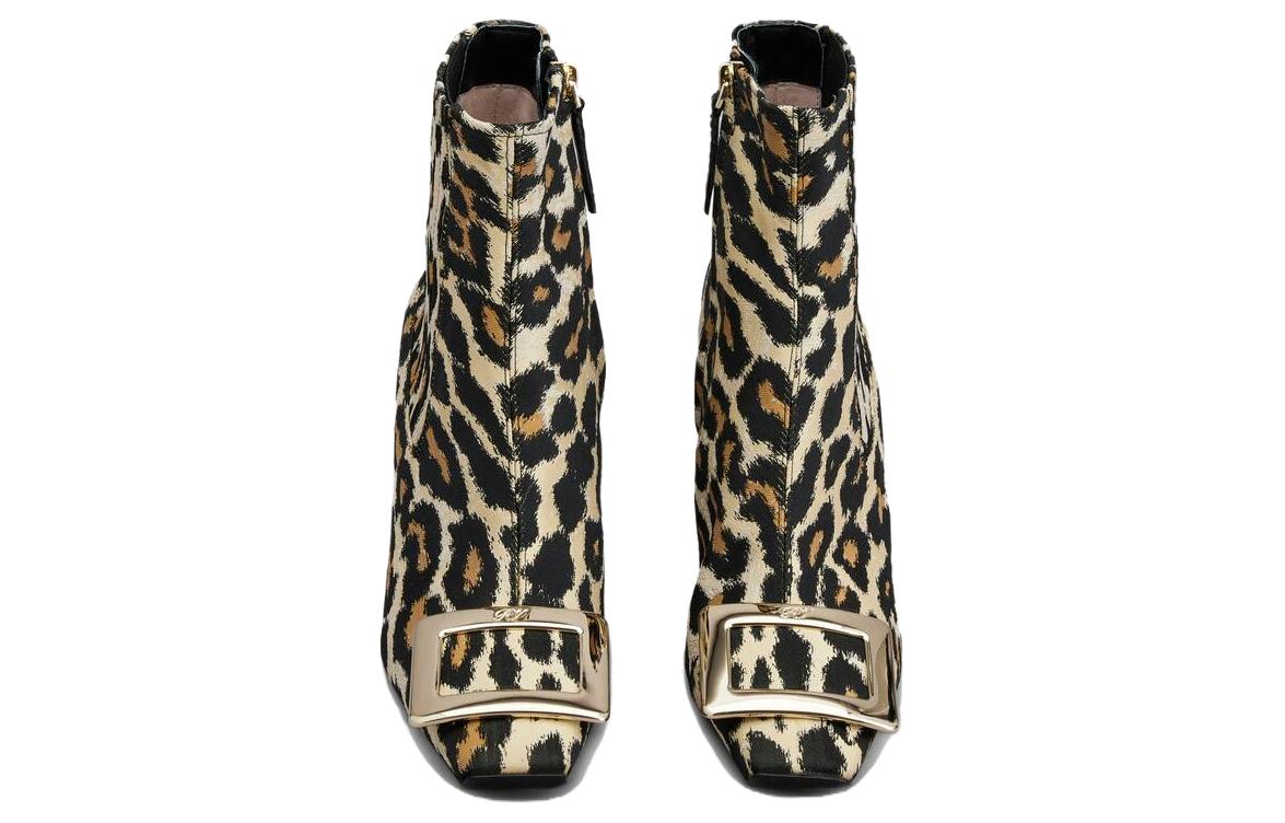 (W) Roger Vivier 7cm 'Brown Fabric Square Toe Zip High Heel Ankle Boot' 圖 4