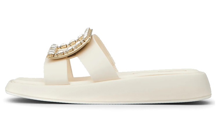 (W) Roger Vivier 'Beige Buckle Fashion Slides'