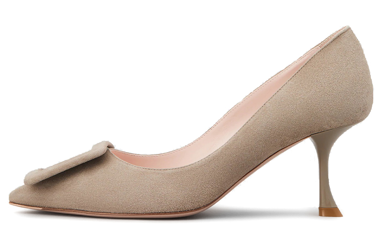 (W) Roger Vivier 'Beige Buckle Suede Calfskin High Heels'