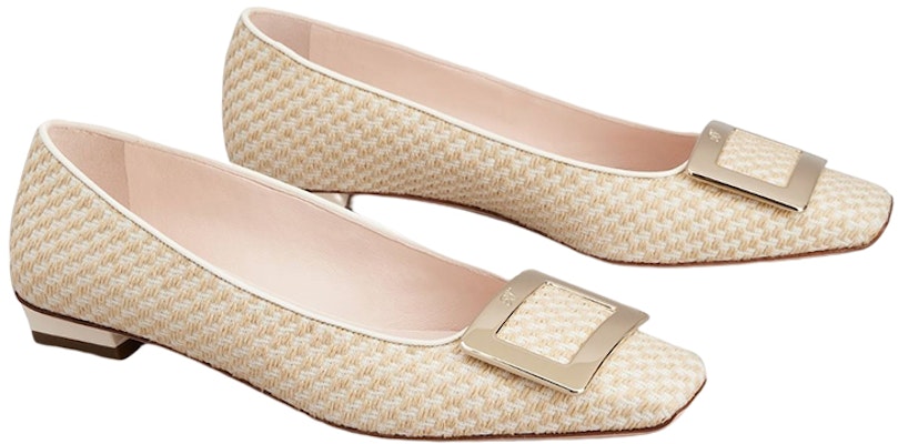Roger Vivier 羅傑‧維維亞 棉布 金屬扣 粗跟 低跟鞋 女款 米黃色 Order Roger Vivier 羅傑‧維維亞 棉布 金屬扣 粗跟 低跟鞋 女款 米黃色