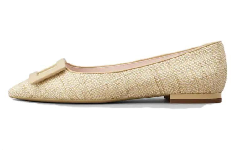 (W) Roger Vivier 'Beige Fabric Pointed-Toe CMFT Casual Flat'