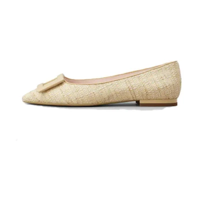 (W) Roger Vivier 'Beige Fabric Pointed-Toe CMFT Casual Flat'