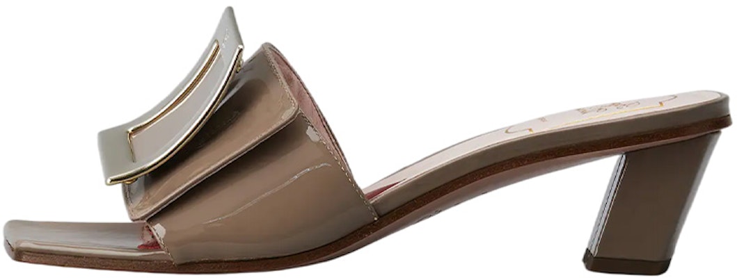 (W) Roger Vivier 'Kasut Tumit Blok Kulit Berkilat Besi Rata Hujung Persegi Beige' RVW65832800D1PC415 Buy (W) Roger Vivier 'Kasut Tumit Blok Kulit Berkilat Besi Rata Hujung Persegi Beige' RVW65832800D1PC415