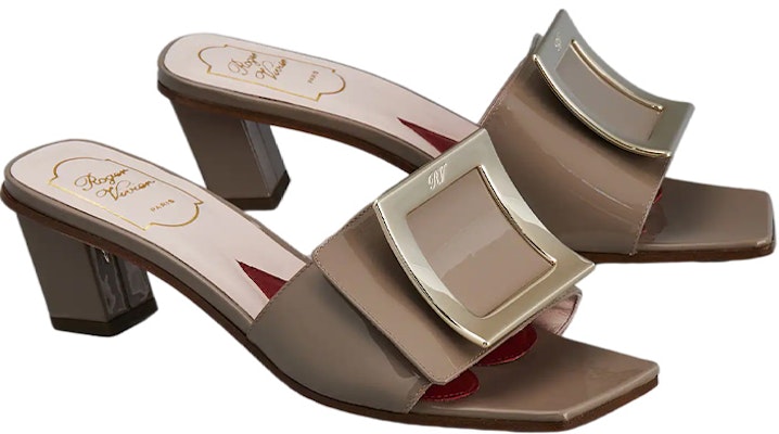 (W) Roger Vivier 'Kasut Tumit Blok Kulit Berkilat Besi Rata Hujung Persegi Beige' RVW65832800D1PC415 Order (W) Roger Vivier 'Kasut Tumit Blok Kulit Berkilat Besi Rata Hujung Persegi Beige' RVW65832800D1PC415